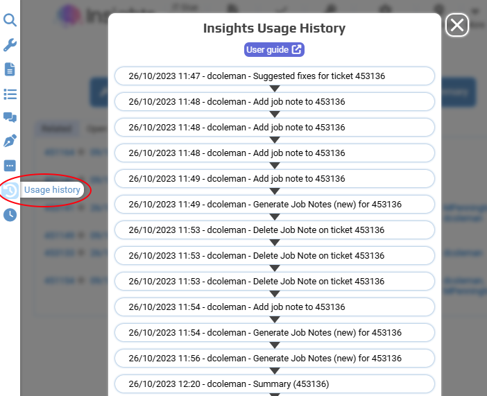 Each ticket logs each time an Insights feature is used