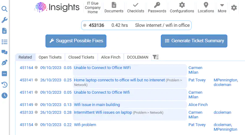 Insights as it appears inside ConnectWise