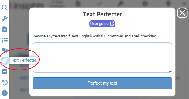 Access the text perfecter feature